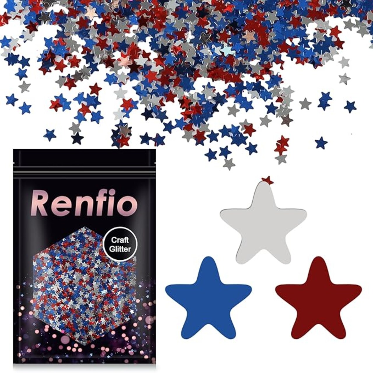 USA Glitter, 1.75 Oz/50g USA Accessories, Star Confetti Star Glitter for Resin Sparkle Chunky Glitters Sequins for USA Themed America Patriotic 4th of July Independence Day - Red White Blue